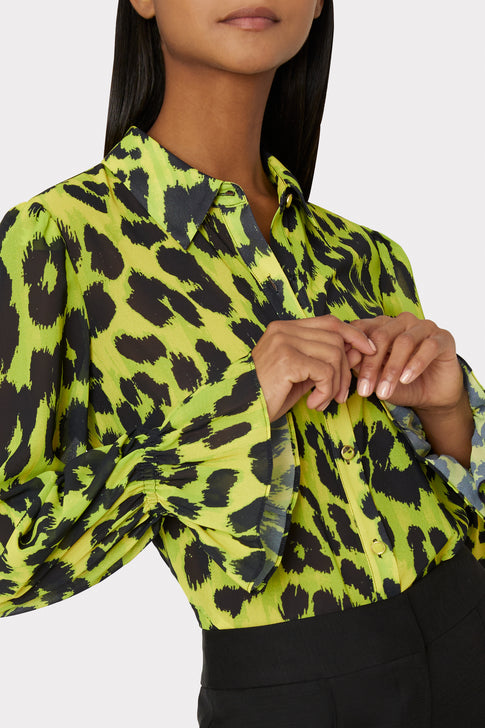 Lacey Cheetah Print Blouse Green Cheetah Image 3 of 4