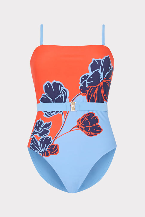 Orange & Blue Floral One-Piece Swimsuit with Removable Straps - Product View | MILLY