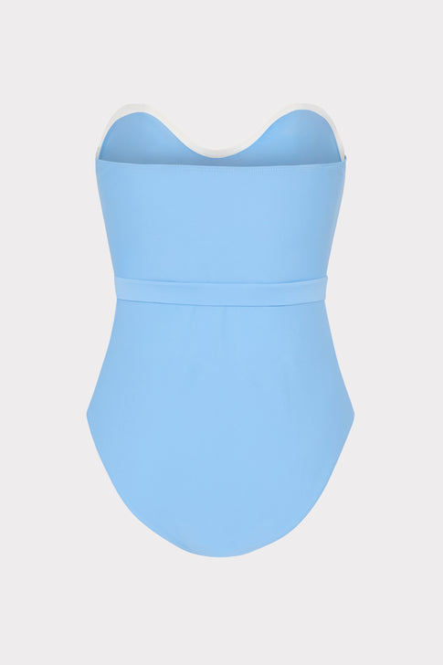 Blue Strapless One-Piece Swimsuit with Belt Detail - Product View | MILLY