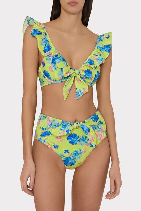 Floating Cosmos Ruffle Bikini Top Neon Yellow Image 2 of 4