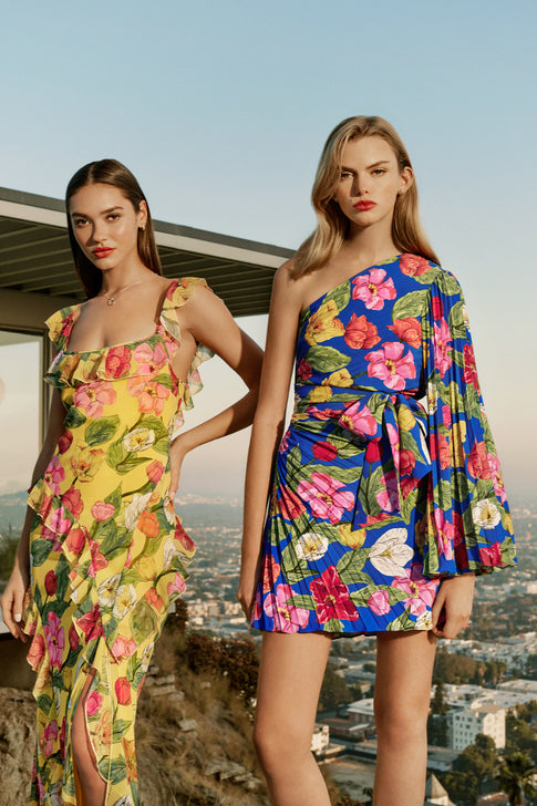 Linden Tulip Rosette Pleated Dress Royal Blue Multi Image 8 of 8