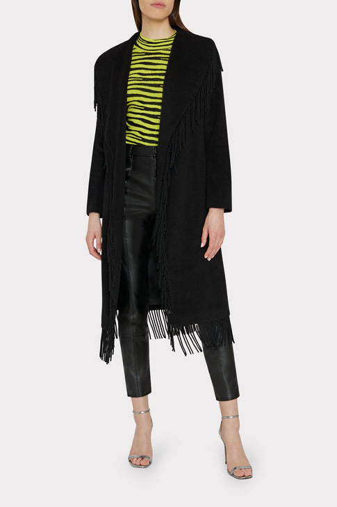 Fringe Wool Coat Black Image 3 of 5