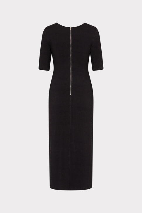Black Midi Dress with Center Back Zipper Closure - Back View | MILLY