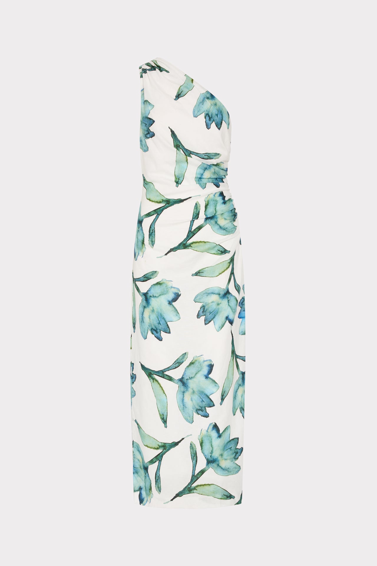blue and white leaf print dress Leah Printed Midi Dress in White/Blue