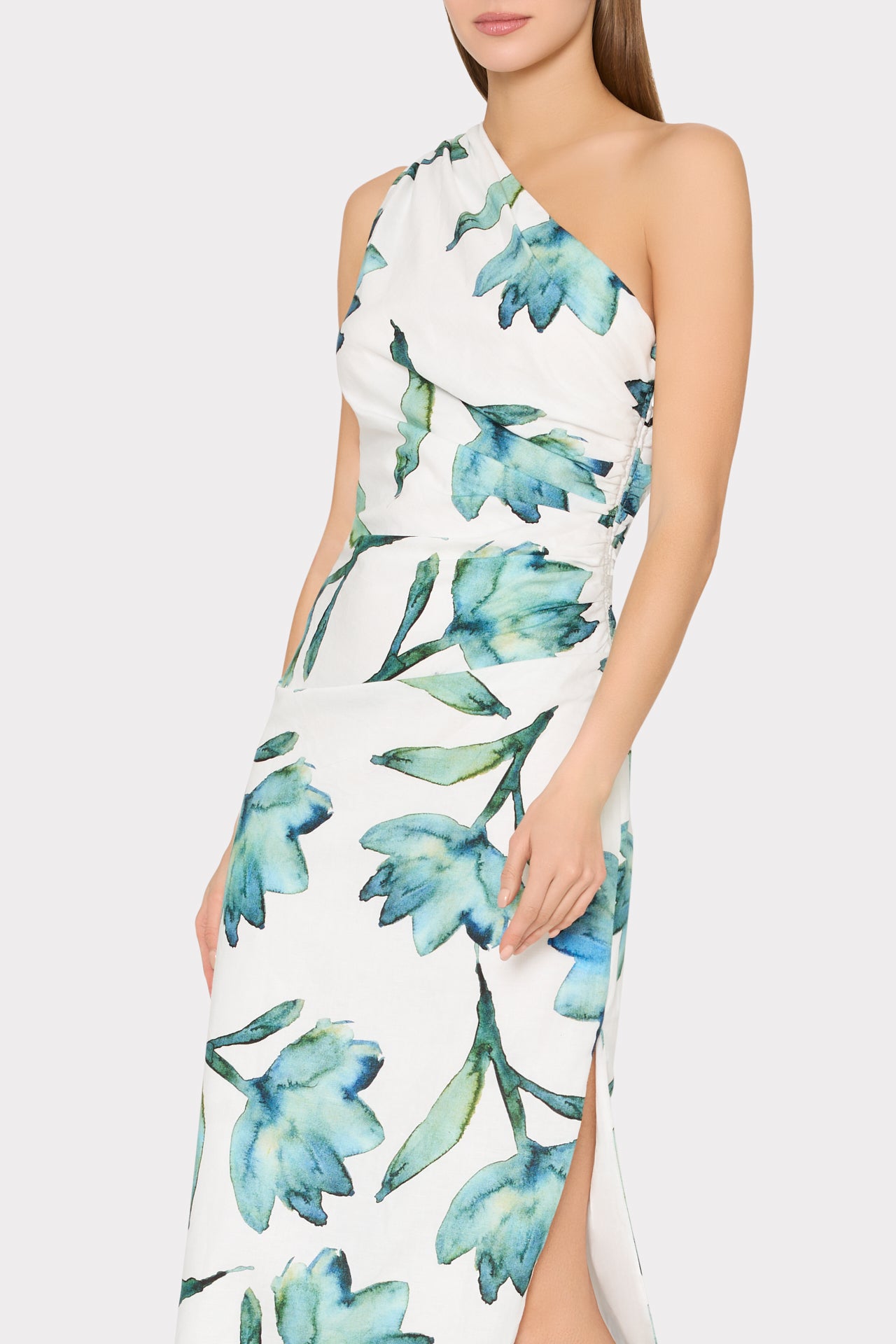 Leah Printed Midi Dress in White/Blue | MILLY