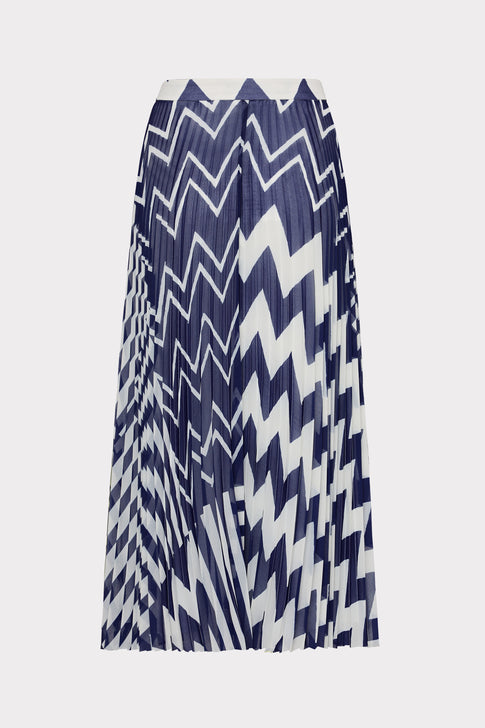 Otha Patchwork Chevron Pleated Skirt Blue/White Image 4 of 4