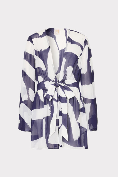 Jessie Graphic Brushstroke Chiffon Cover-Up Navy/Ecru Image 1 of 5