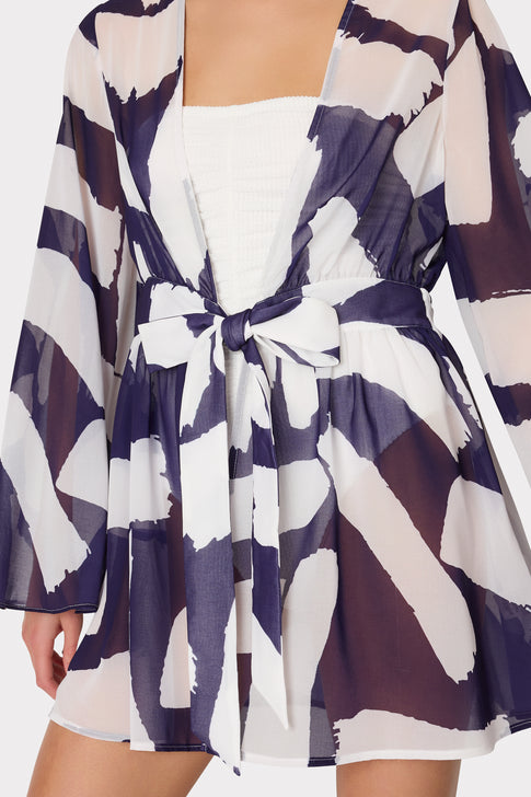 Jessie Graphic Brushstroke Chiffon Cover-Up Navy/Ecru Image 3 of 5