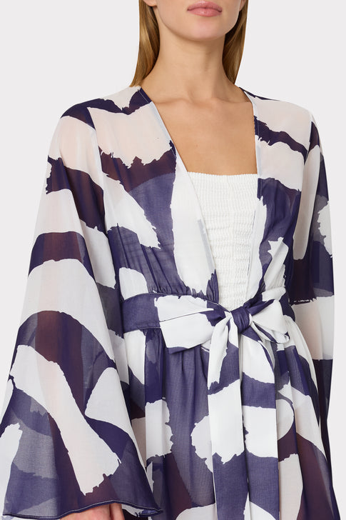 Jessie Graphic Brushstroke Chiffon Cover-Up Navy/Ecru Image 4 of 5