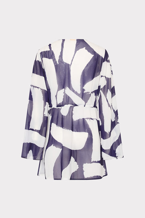 Jessie Graphic Brushstroke Chiffon Cover-Up Navy/Ecru Image 5 of 5