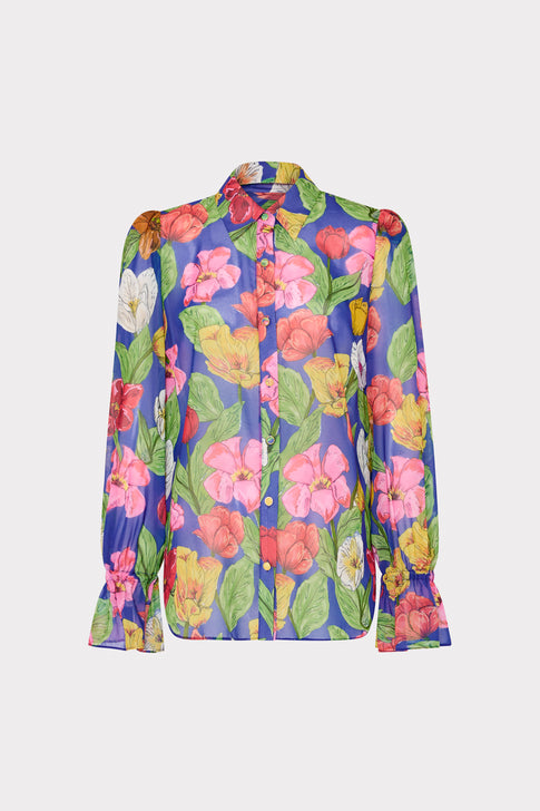 Lacey Tulip Rosette Blouse Royal Blue Multi Image 1 of 4