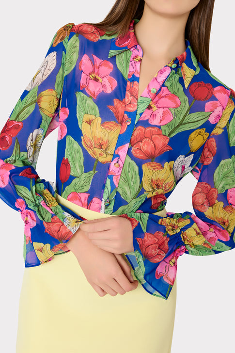Lacey Tulip Rosette Blouse Royal Blue Multi Image 3 of 4
