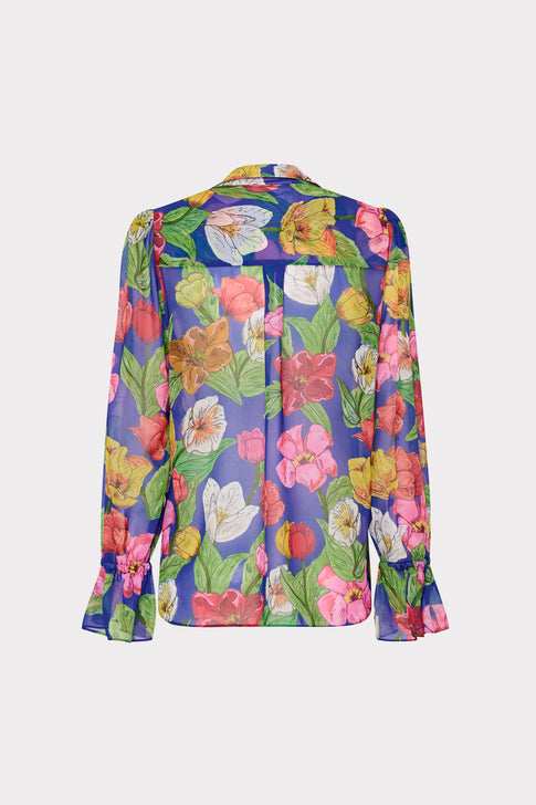 Lacey Tulip Rosette Blouse Royal Blue Multi Image 4 of 4