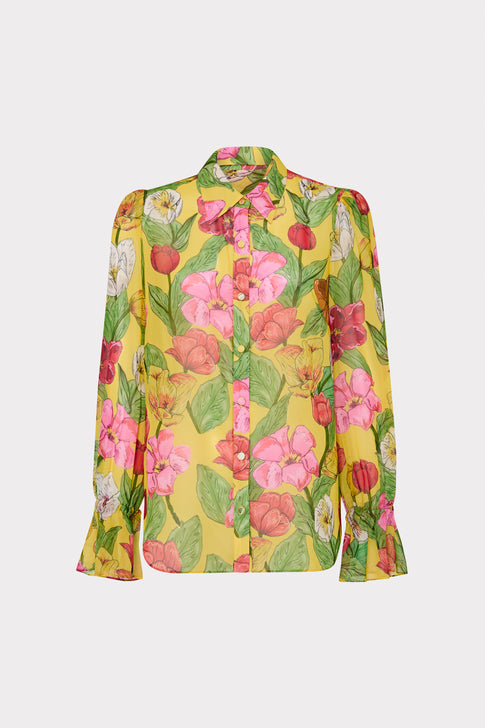 Lacey Tulip Rosette Blouse Yellow Multi Image 1 of 4