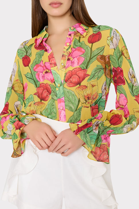 Lacey Tulip Rosette Blouse Yellow Multi Image 3 of 4