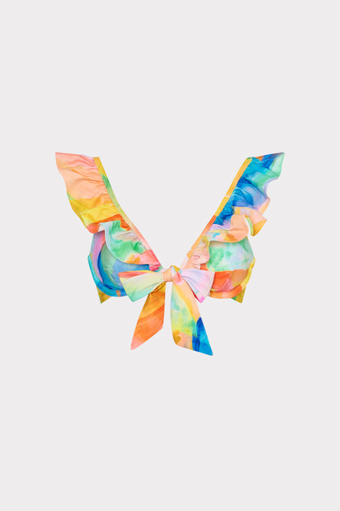 Watercolor Paint Stroke Ruffle Bikini Top Multi Image 1 of 4