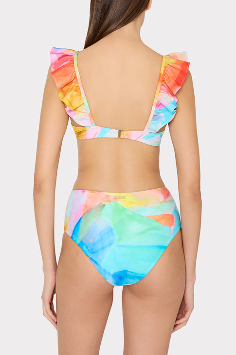 Watercolor Paint Stroke Ruffle Bikini Top Multi Image 3 of 4