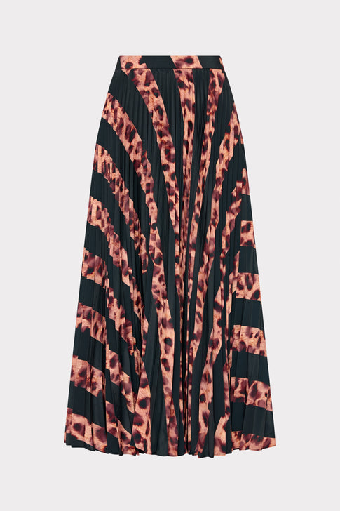 Otha Leopard Print Pleated Skirt Black/Brown Image 1 of 5