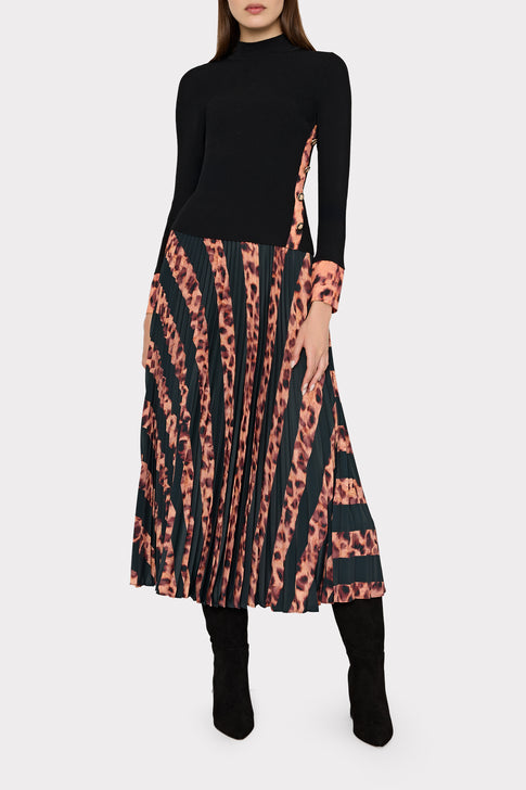 Otha Leopard Print Pleated Skirt Black/Brown Image 2 of 5