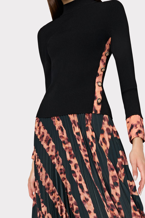 Otha Leopard Print Pleated Skirt Black/Brown Image 3 of 5