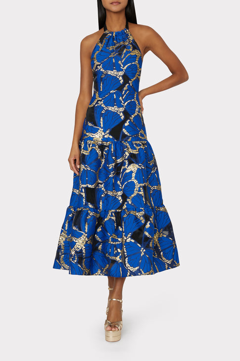 Hayden Butterfly Jacquard Dress in Blue Multi