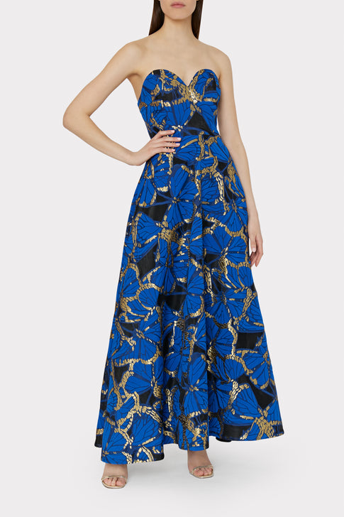 Roxy Butterfly Jacquard Gown Blue Multi Image 2 of 5