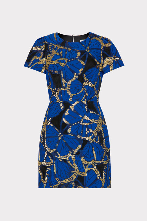 Rowen Butterfly Jacquard Dress Blue Multi Image 1 of 4