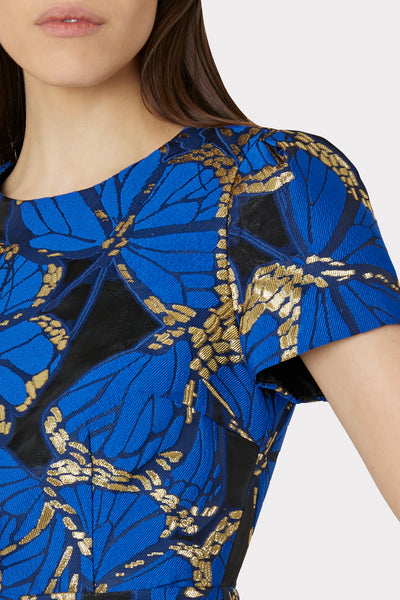 Rowen Butterfly Jacquard Dress in Blue Multi | MILLY