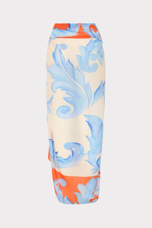 Orange Multi Canopee Printed Sarong with Unique Blue Scroll Pattern - Product Detail | MILLY
