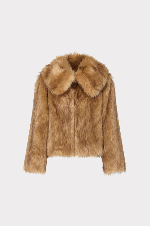 Light Brown Faux Fur Jacket - Front Flat View | MILLY