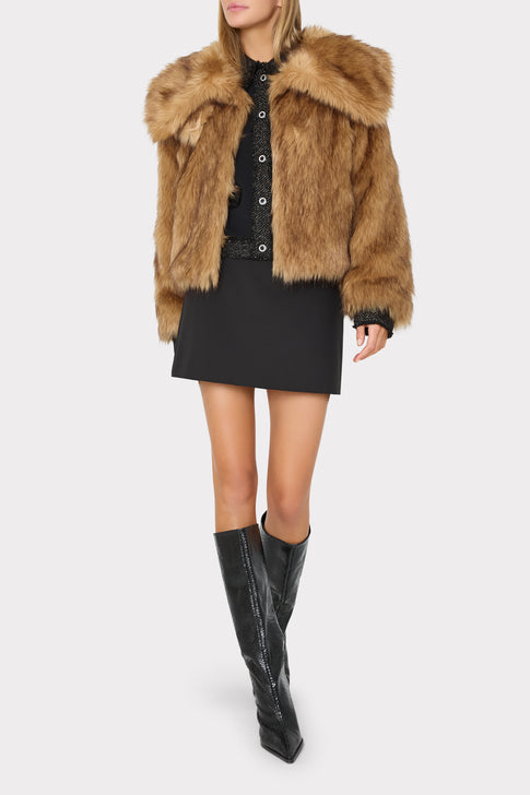 Light Brown Luxury Faux Fur Jacket - On Model Full Length Styled Look | MILLY