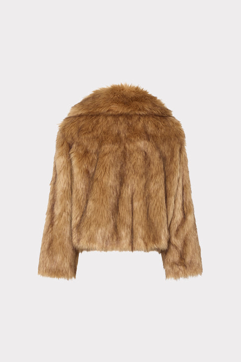Light Brown Faux Fur Jacket - Back View Flat | MILLY