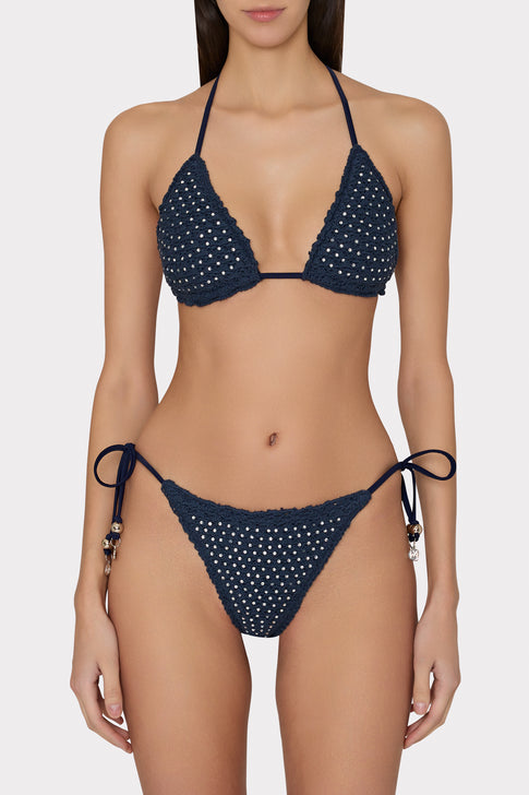 Glimmer Crochet Bikini Top With Crystal Applique Navy Image 2 of 4