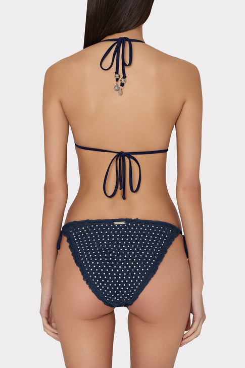 Glimmer Crochet Bikini Top With Crystal Applique Navy Image 3 of 4