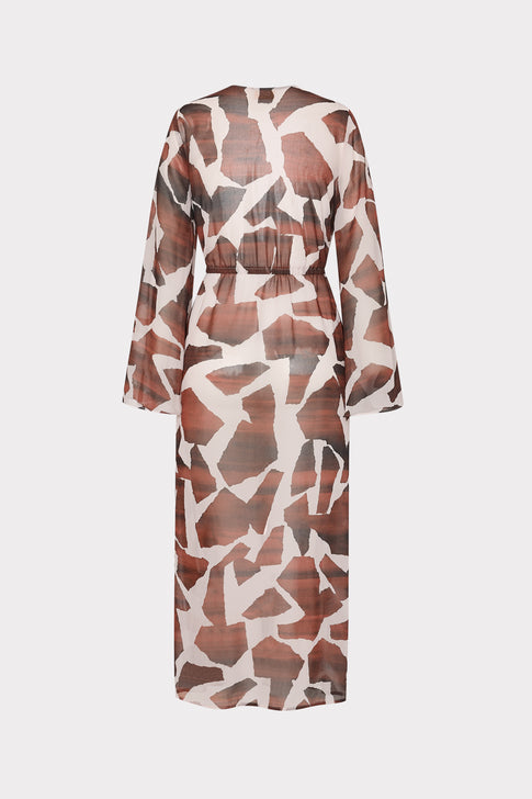 Vince Ocean Puzzle Chiffon Cover-Up Dress Brown Multi Image 4 of 5