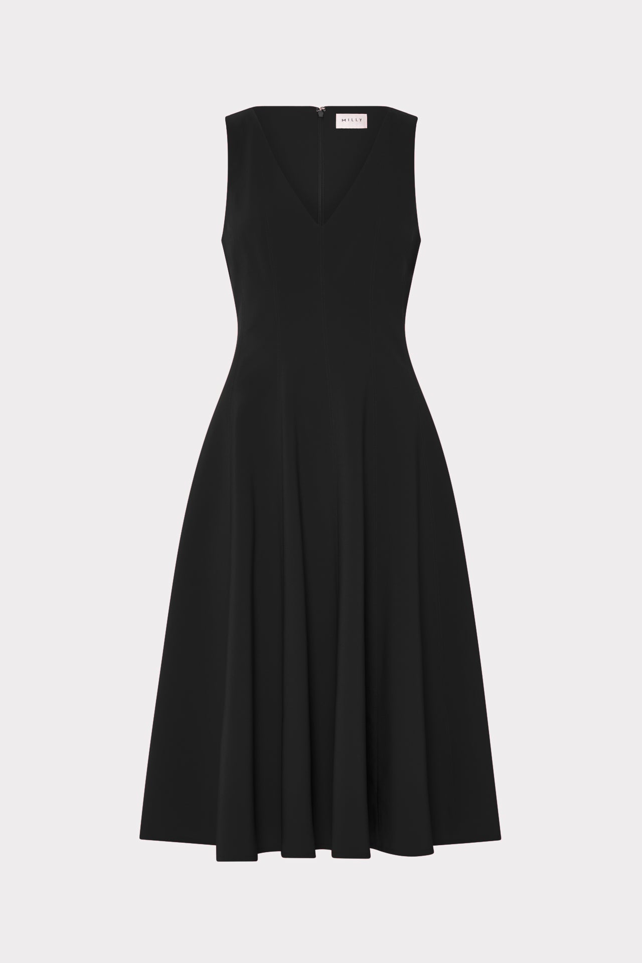 Linda Stretch Cady Midi Fit And Flare in Black