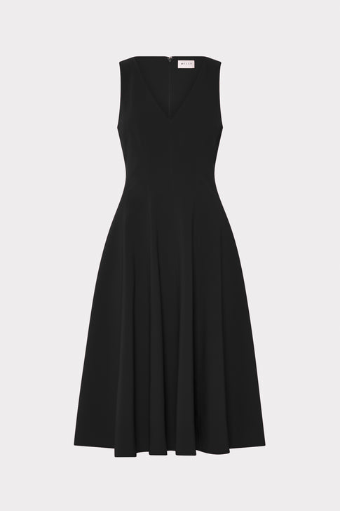 Linda Stretch Cady Midi Fit And Flare in Black