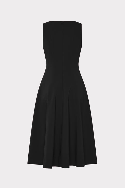 Linda Stretch Cady Midi Fit And Flare in Black | MILLY Linda Stretch Cady Midi Fit And Flare in Black | MILLY