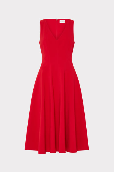 Linda Stretch Cady Midi Fit And Flare in True Red