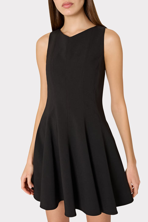 Black Elegant Fit and Flare Dress - Close-up Detail | MILLY