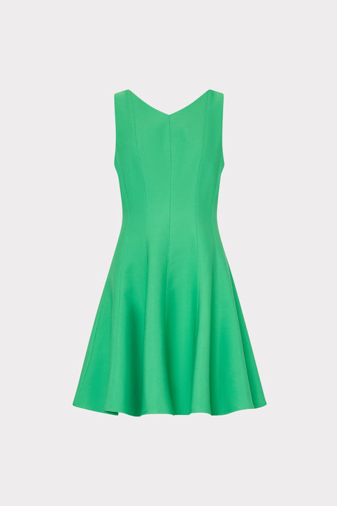 Bright Green Stretch Cady Fit And Flare Mini Dress - Front Flat Lay | MILLY