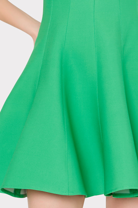 Bright Green Flare Hem Mini Dress - Skirt Detail On Model | MILLY