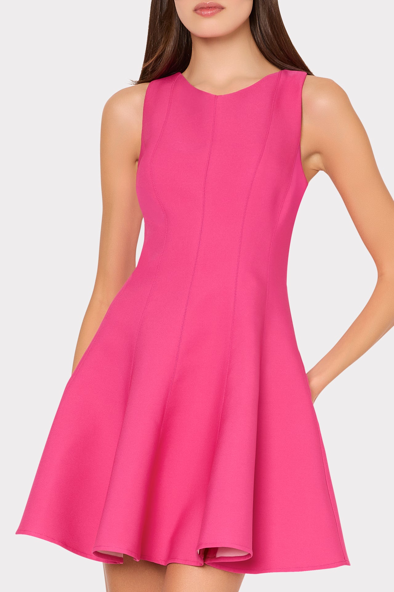 Sleeveless Stretch Cady Fit And Flare in Orchid Fuchsia | MILLY