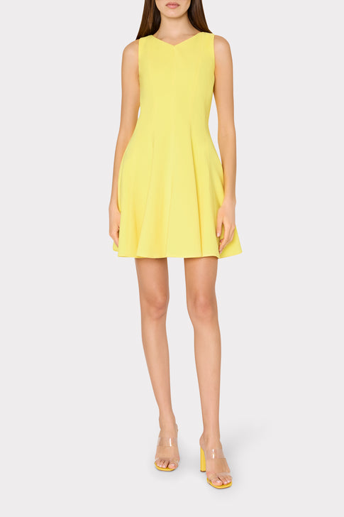 Yellow Designer Mini Dress On Model - Front View | MILLY