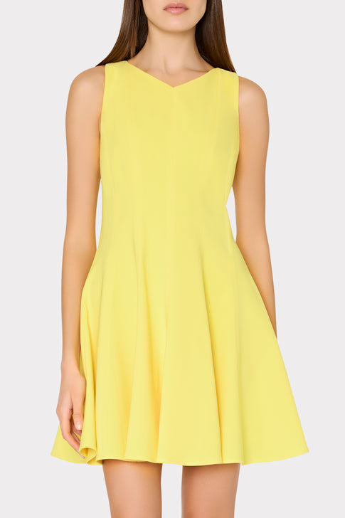 Yellow Sleeveless Fit and Flare Dress - Close-up Detail | MILLY