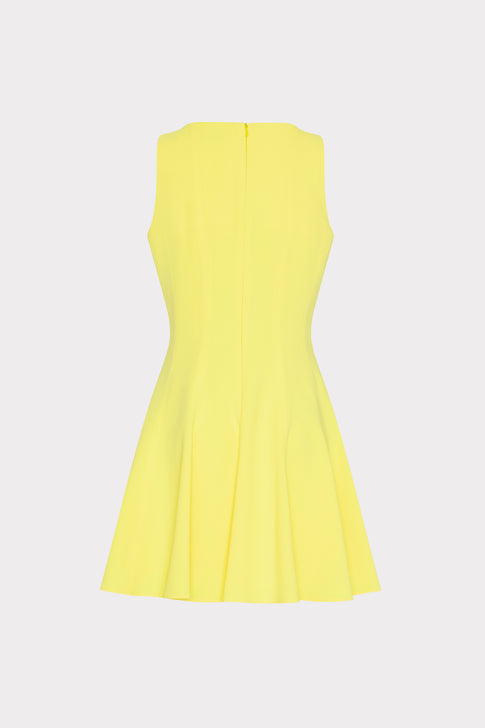 Yellow Stretch Cady Mini Dress - Back View with Zipper | MILLY