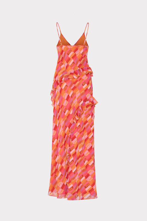 Sunset Tile Ruffle Maxi Dress Pink Multi Image 4 of 4