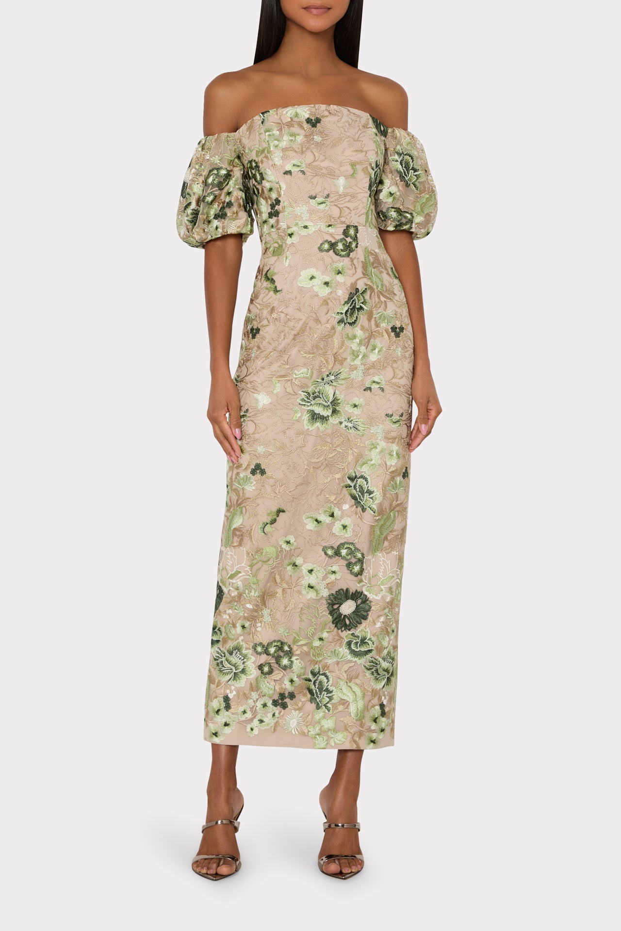 sachin and babi light blue dress Simone Strapless Split Floral Midi Dress in Multi