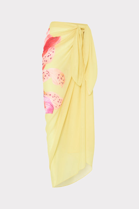 Yellow Designer Floral Sarong with Pink Iris Print - Draped Style | MILLY