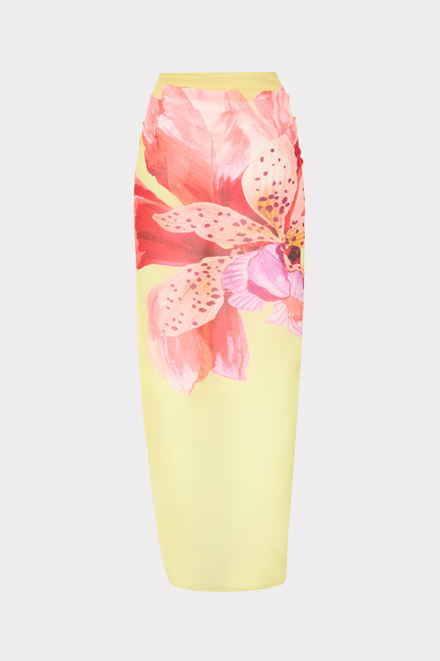 Song D'Iris Printed Sarong with Pink Floral Design - Flat Lay | MILLY
